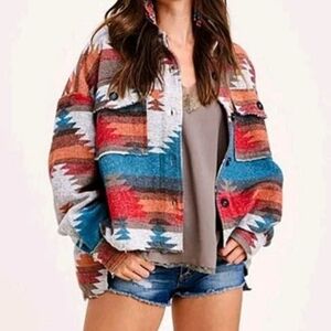 La Miel Shacket Eldora Aztec Shirt Jacket Woman Large Southwestern Rockabilly
